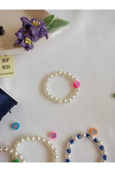 İNCİ BONCUKLU VE PEMBE FİMO BİLEKLİK İNCİLİ ŞANS BEREKET ARKADAŞ SEVGİLİ EŞ ÇOCUK HEDİYE - Resim 3