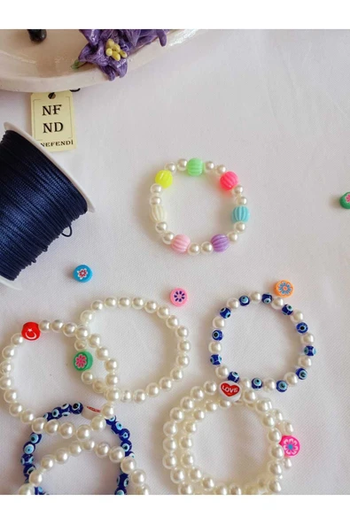İNCİ BONCUKLU VE PEMBE FİMO BİLEKLİK İNCİLİ ŞANS BEREKET ARKADAŞ SEVGİLİ EŞ ÇOCUK HEDİYE - Resim 4