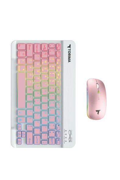 Torima TMK-09 Pembe Şarj Edilebilir RGB Işıklı Kablosuz Klavye Mouse Seti - Resim 5