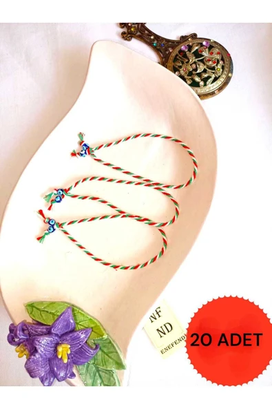20 ADET NAZAR BONCUKLU MARTENİÇKA İP BİLEKLİK KIRMIZI YEŞİL BEYAZ HEDİYE ŞANS BAHAR ürün görseli