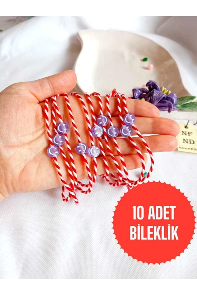 10 ADET MOR BONCUKLU MARTENİÇKA BİLEKLİK ŞANS ARKADAŞ SEVGİLİ EŞ ÇOCUK HEDİYE BAHAR BİLEKLİĞİ ürün görseli
