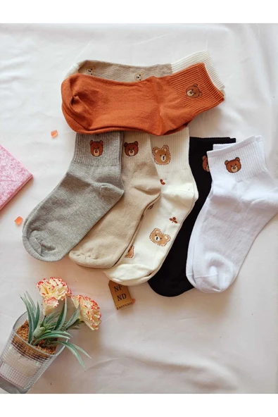 2 ÇİFT DİKİŞSİZ SOKET ÇORABI YUMUŞAK KADIN KREM(PAMUK) SİYAH(BAMBU SİMLİ KALPLİ)ÇORAP 36-40 - 8