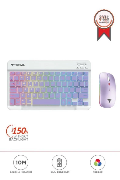 Torima TMK-09 Mor Şarj Edilebilir RGB Işıklı Kablosuz Klavye Mouse Seti ürün görseli