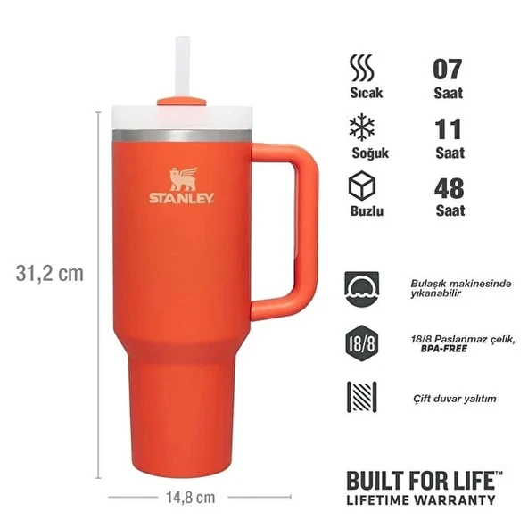 Stanley Quencher FlowState Tumbler Pipetli Termos 1.18L Mercan Kırmızı - 3