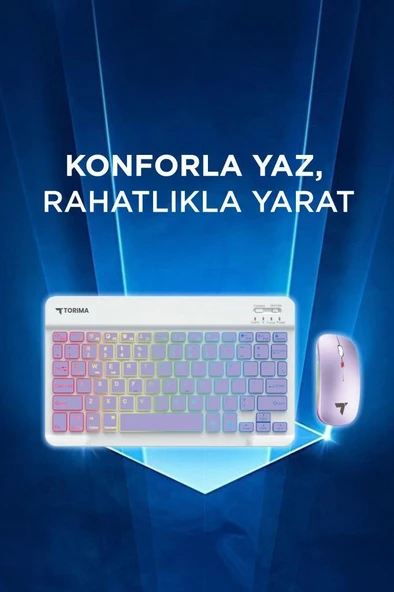 Torima TMK-09 Mor Şarj Edilebilir RGB Işıklı Kablosuz Klavye Mouse Seti - Resim 2