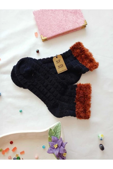 2 ÇİFT TAY TÜYÜ TERS HAVLU PATİK ÇORABI KABARTMALI KOKULU YILBAŞI HEDİYE LACİVER TURUNCU ÇORAP 36-40 - 2