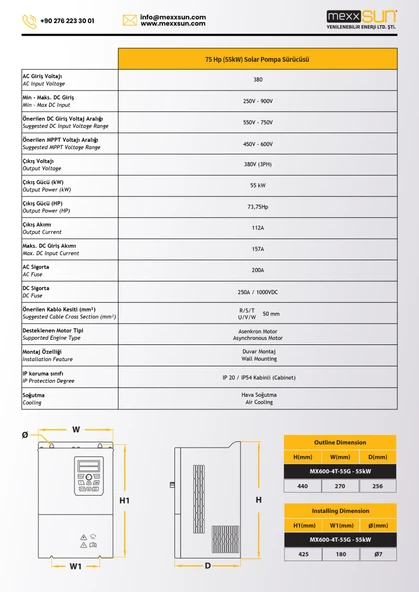 75Hp (55 kW) Solar Pompa Sürücüsü (Trifaze) - Resim 6