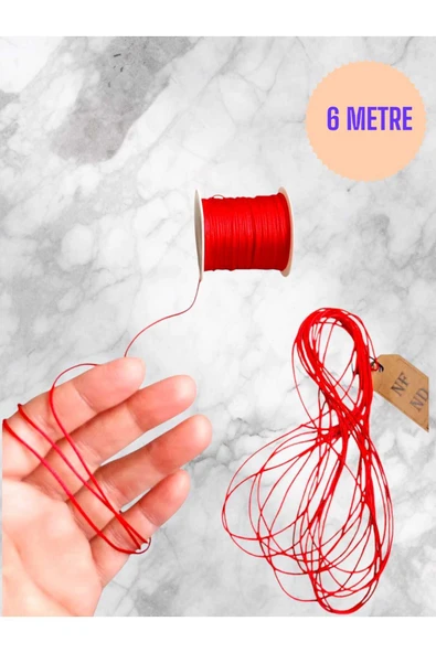 MAKROME BİLEKLİK KOLYE İPİ, PARAŞÜT İPİ,  RENKLİ KIRMIZI 1mm 6 METRE - 1