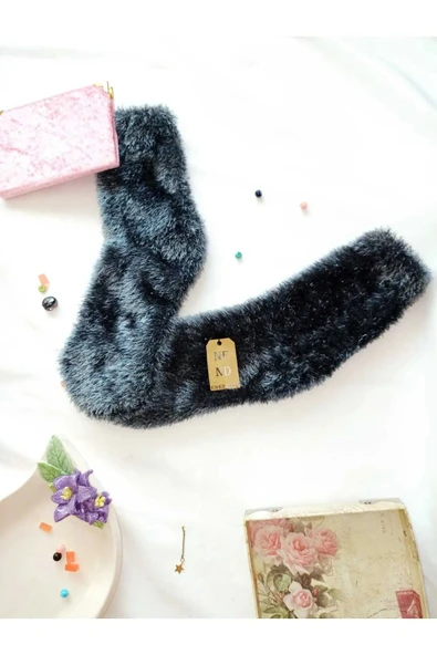 Tüylü Çorap 3 Çift Kışlık Termal Patik Dikişsiz Erkek Kadın Ev-parti Çorabı Laci Mavi Füme 36-41. - 3