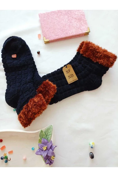 2 ÇİFT TAY TÜYÜ TERS HAVLU PATİK ÇORABI KABARTMALI KOKULU YILBAŞI HEDİYE LACİVER TURUNCU ÇORAP 36-40 - 5