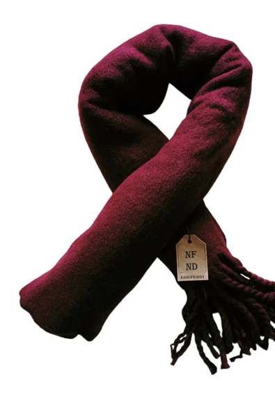 OMUZ ŞALI ATKI YUMUŞAK KALIN POFİDİK KIŞLIK SICAK PÜSKÜLLÜ BORDO 50x185 - 4