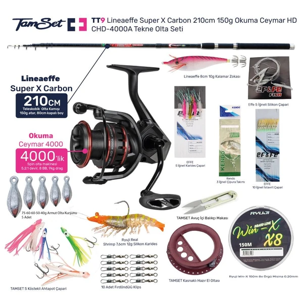 TAMSET Ceymar 4000 Super X Carbon 210cm 150g Tekne Olta Seti TT9