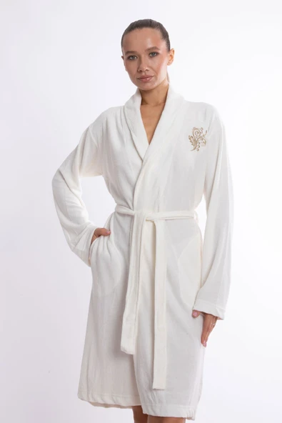 Dotamess Bambu Lüks Nakışlı Şalyaka Slim Fit Sabahlık - Resim 2