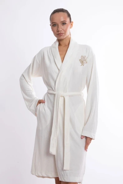 Dotamess Bambu Lüks Nakışlı Şalyaka Slim Fit Sabahlık - Resim 3