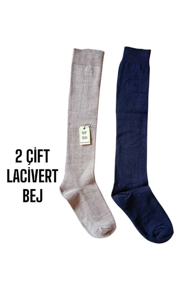 ANNE ÇORABI 2ÇİFT DİZALTI KALIN SICAK LİKRALI ESNEK YÜNLÜ RAHAT UZUN ÇORAP 36-40 LACİVERT BEJ