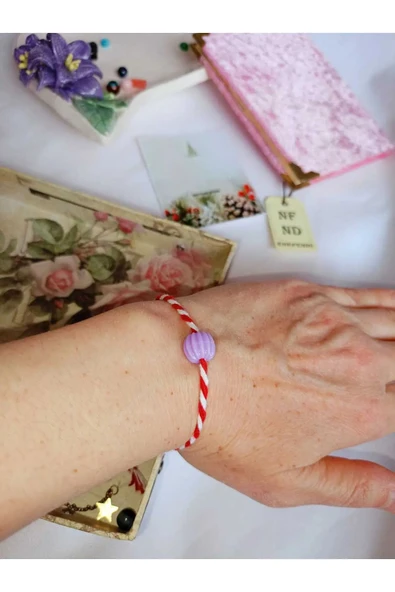 Mor Boncuklu Marteniçka Bileklik Şans Bereket Arkadaş Sevgili Eş Çocuk Hediye Bahar Bilekliği - Resim 2