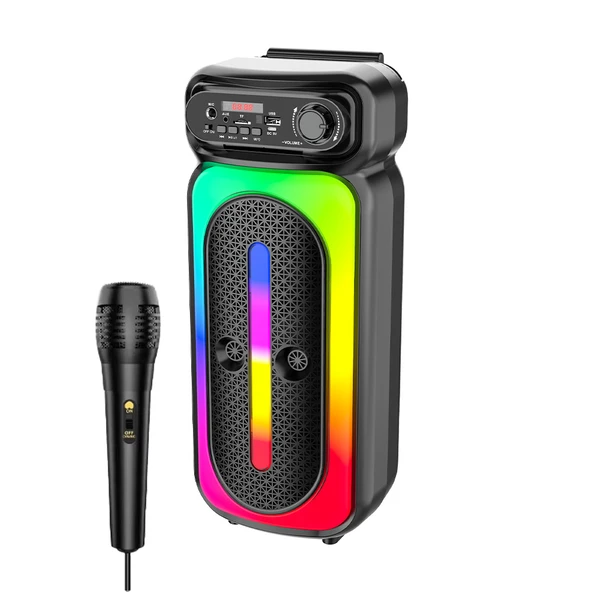 Karaoke Mikrofonlu Bluetooth Hoparlör Led Işıklı Taşınabilir Kablosuz Müzik Çalar - 2