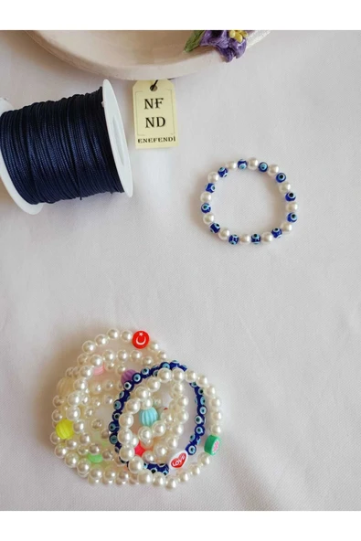 İNCİ VE NAZAR BONCUKLU BİLEKLİK İNCİLİ BİLEKLİK ŞANS BEREKET ARKADAŞ SEVGİLİ EŞ ÇOCUK HEDİYE - Resim 4