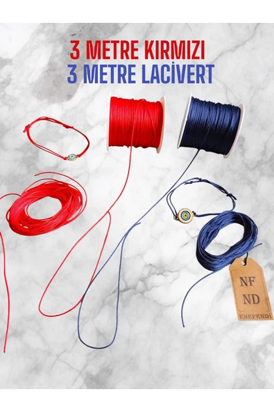 BİLEKLİK KOLYE İPİ, MAKROME , PARAŞÜT İPİ, RENKLİ 3METRE KIRMIZI 3METRE LACİVERT 1mm