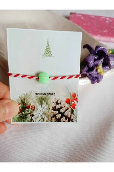 Marteniçka Bileklik Yeşil Plastik Boncuklu Şans Bereket Arkadaş Sevgili Eş Çocuk Hediye Bahar Kartlı ürün görseli