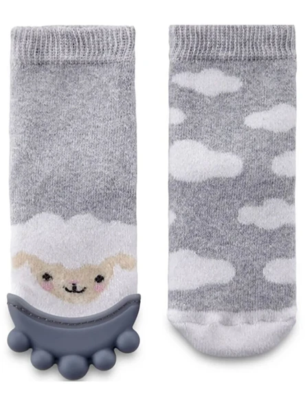 BabyJem Silikon Diş Kaşıyıcılı Havlu Bebek Çorap Gri ürün görseli