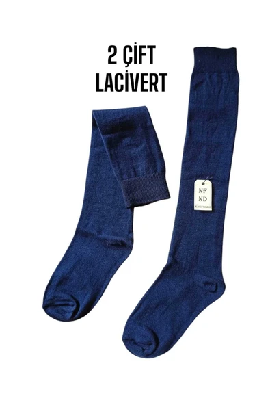 Anne Çorabı 2 Çift Dizaltı Kalın Sıcak Likralı Esnek Yünlü Kadın Çorap Rahat Uzun 36-40 Lacivert