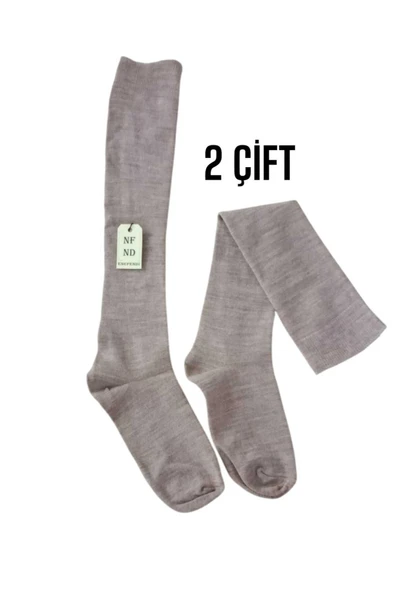Anne Çorabı 2 Çift Dizaltı Kalın Sıcak Likralı Yünlü Kadın Çorap 36-40 Bej