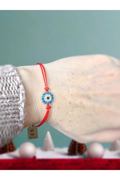 BİLEKLİK MAVİ ŞEFFAF LACİVERT TAŞLI MAKROME KIRMIZI İPLİ 1.5cm HEDİYELİK ŞANS ARKADAŞLIK - 3