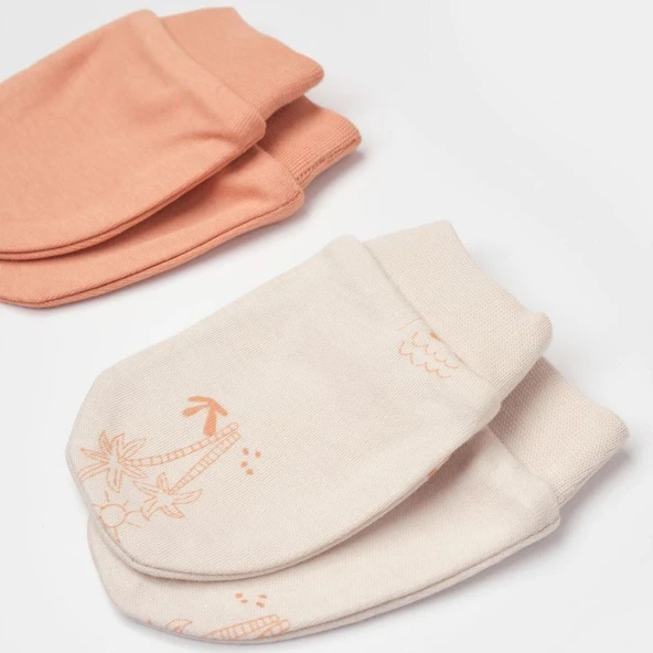 Bibaby Biorganic Hello Safari 2'Li Bebek Eldiven 72224 Ekru Kiremit - 4