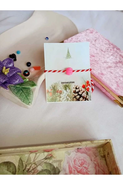 Fuşya Boncuklu Marteniçka Bileklik Şans Arkadaş Sevgili Eş Çocuk Hediye Bahar Bilekliği Kartlı - 3