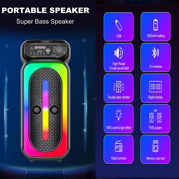Karaoke Mikrofonlu Bluetooth Hoparlör Led Işıklı Taşınabilir Kablosuz Müzik Çalar - 4