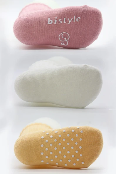 Bistyle Basic Kaymaz Penye Soket Çorap 3'Lü BS10106 Pudra Ekru Somon - Resim 3