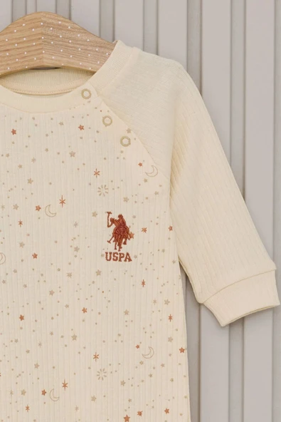 U.S.Polo Kız Bebek Uzun Kol Patiksiz Tulum USB2111 Krem - Resim 2