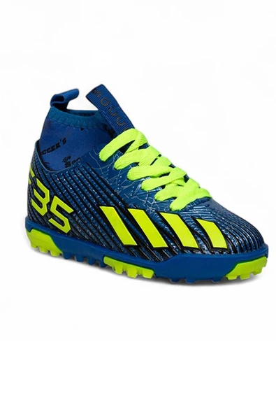 Celira Bys Mavi Sarı Erkek Çocuk Çoraplı Halısaha Ayakkabı - Resim 2