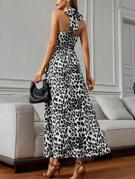 Kadın Omuzlardan Açık Boyundan çapraz Bağlama Detaylı Süprem Elbise - Resim 4