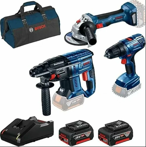 BOSCH Gsr 18V-50+Gbh 180+Gws 180 2Xgba 18V Üçlü Set 5.0Ah ürün görseli 1