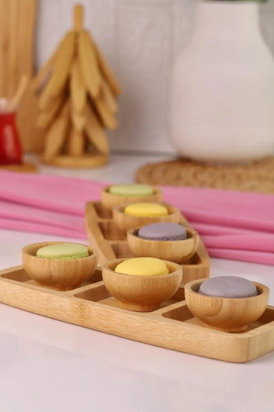 Bambum 8 Parça Bambu Ahşap Sosluk Çerezlik – Sunum ve Kahvaltı Seti - Resim 3