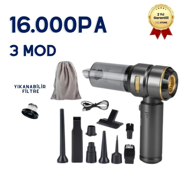 PRO HL-1212 Üflemeli Güçlü Vakum Ev Ofis Araç Süpürgesi 16000PA Güçlü El Süpürgesi Şarjlı Çok Fonksiyon ürün görseli 1