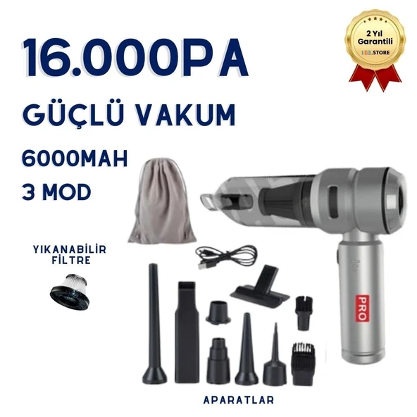 16.000Pa Araç İçi Süpürge Fırçasız Motor Vakumlu Yeni Güçlü Model Ev Ofis Uyumlu ürün görseli