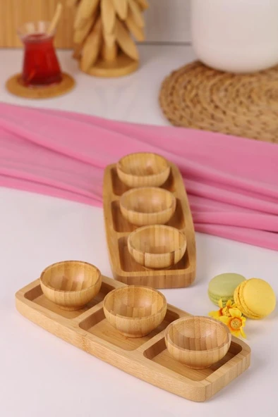 Bambum 8 Parça Bambu Ahşap Sosluk Çerezlik – Sunum ve Kahvaltı Seti - Resim 4