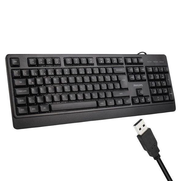 Philips SPK6247B USB 1.2 Metre Kablolu Klasik Siyah Numpadli Türkçe Q Klavye