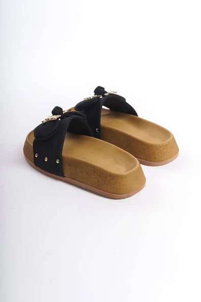 JET-DILA Kalın ve Ortopedik Taban Ayıcıklı Saten Kadın Terlik  SKT - Siyah - Resim 5