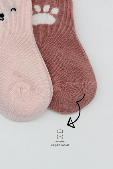 Bistyle Bear Penye Soket Çorap 2'Li BS10116 Pembe - Resim 3