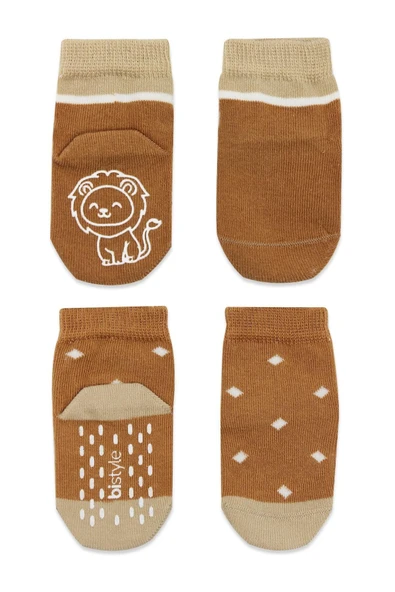 Bistyle Hayvan Figürlü Kaymaz Erkek Soket Çorap 2'Li BS10119 Hardal - 2