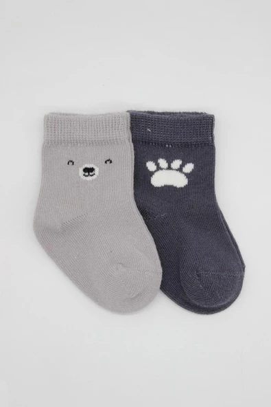 Bistyle Bear Penye Soket Çorap 2'Li BS10116 Gri - Resim 2
