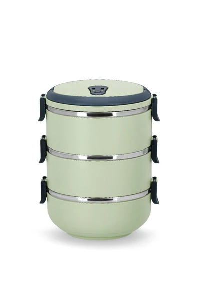 Penguen kulplu çelik sefer tası - yemek termosu saklama kabı 3 katlı yeşil - Resim 4