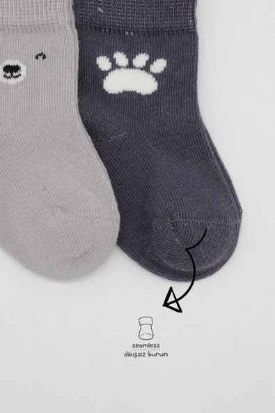 Bistyle Bear Penye Soket Çorap 2'Li BS10116 Gri - Resim 3