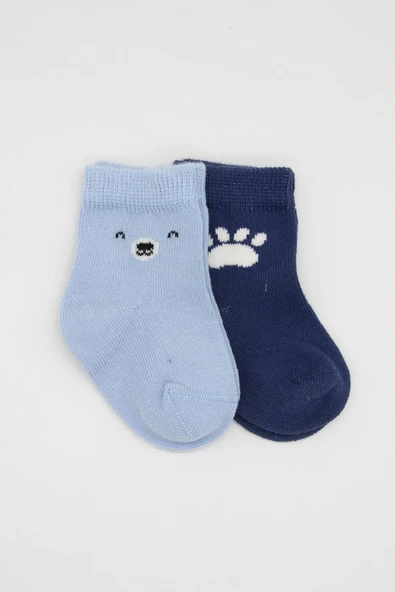 Bistyle Bear Penye Soket Çorap 2'Li BS10116 Mavi - Resim 2