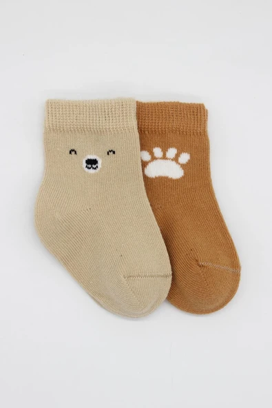 Bistyle Bear Penye Soket Çorap 2'Li BS10116 Bej - Resim 2