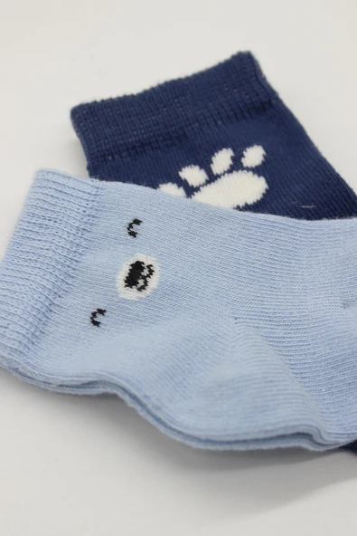 Bistyle Bear Penye Soket Çorap 2'Li BS10116 Mavi - Resim 4